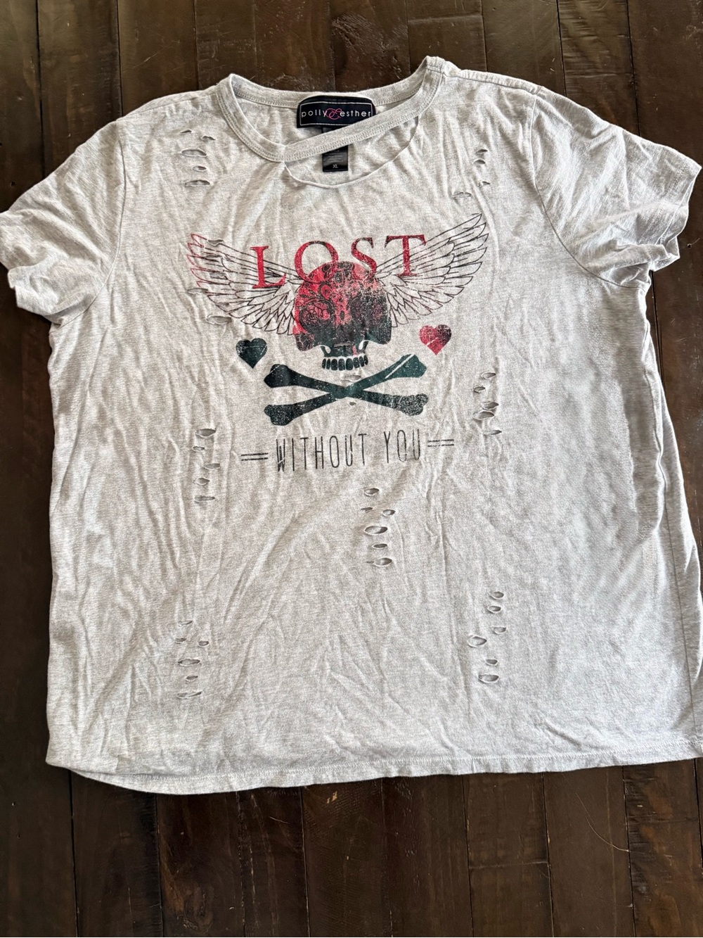 Polly & Esther Light Gray Tee with Pink Logo Accent